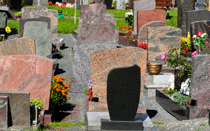 UK Graveyard, with different headstone materials